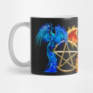 Fantasy Fire And Ice Phoenix Gold Pentagram Mug
